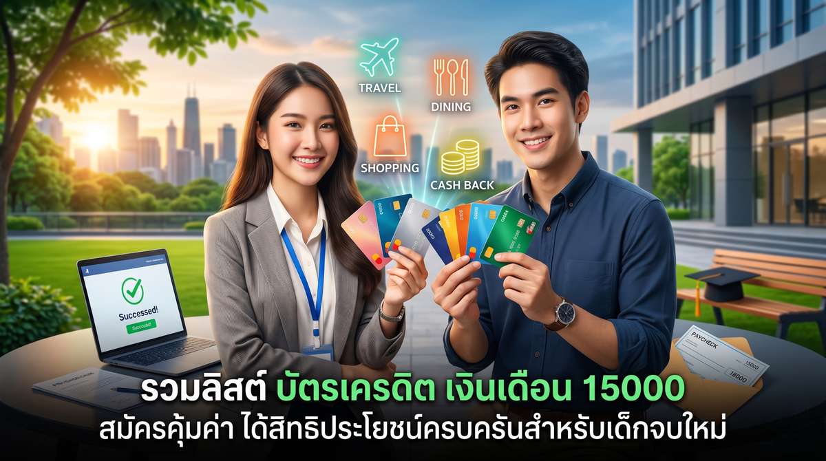 รวมลิสต์ บัตรเครดิต เงินเดือน 15000 สมัครคุ้มค่า ได้สิทธิประโยชน์ครบครันสำหรับเด็กจบใหม่
